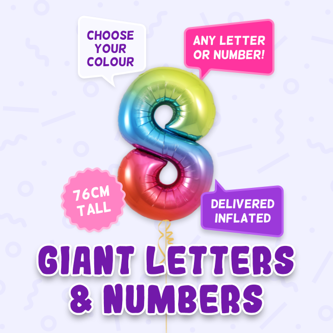 A 76cm tall 8th Birthday, Letters & Numbers balloon example