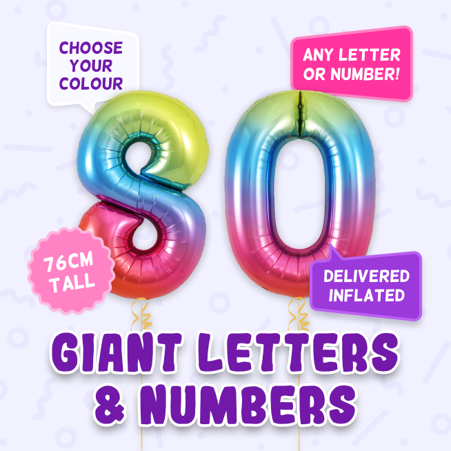A 76cm tall 80 Birthday, Letters & Numbers balloon example
